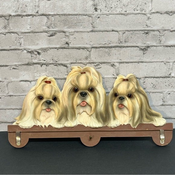 Doggie Decor Shih Tzu Wall Hanging Plaque Realistic Eyes Key Leash Note Holder - Picture 7 of 10